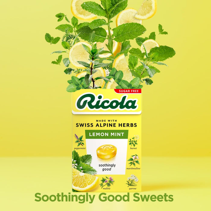 Ricola Lemon Mint Sugar Free Swiss Herbal Sweets, Herb Drops, Sweet Box 45g - Pack of 2