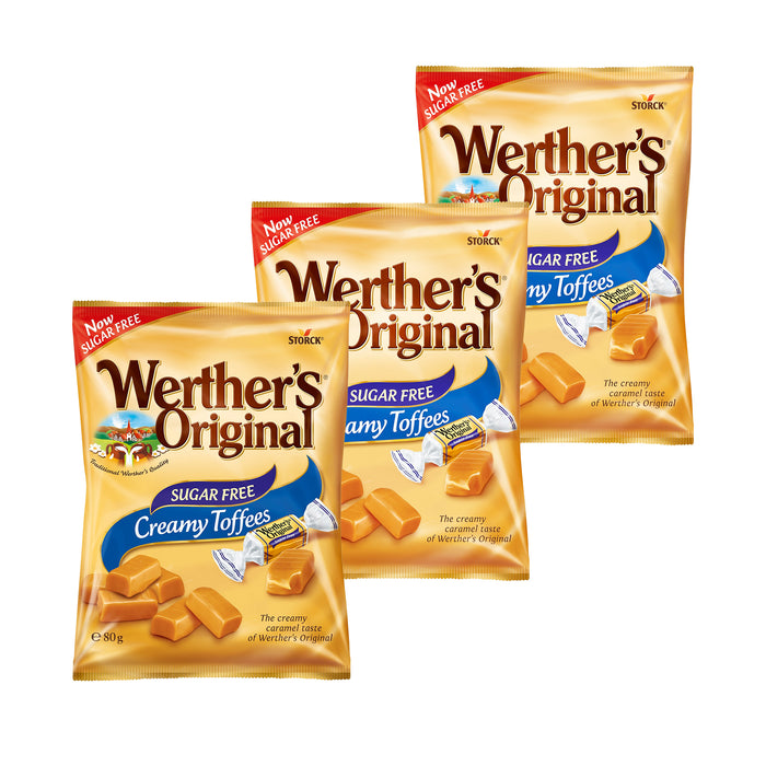 Werther's Original Creamy Toffee Sugar Free Retro Sweets 80g X 3 Packs