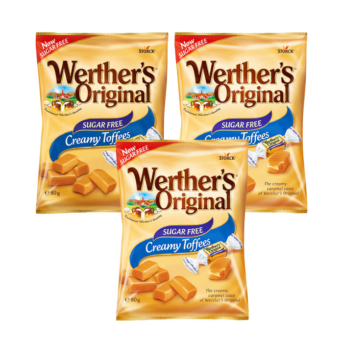 Werther's Original Creamy Toffee Sugar Free Retro Sweets 80g X 3 Packs